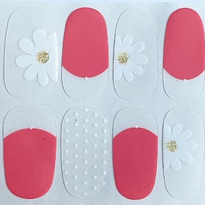 Pink White Daisy Flower French Tips Nail Polish Strips / Nail Wraps / Nail Decals #134