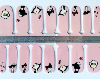 Pink Cat Lovers Cats Nail Polish Strips / Nail Wraps / Nail Decals #1015