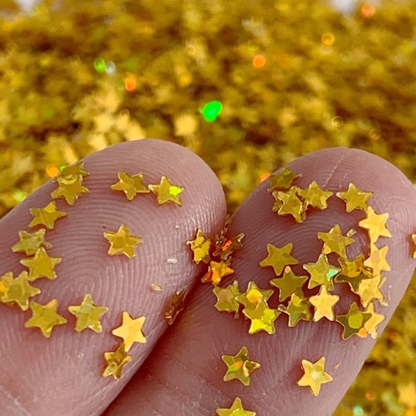Gold Iridescent Star Stars Fun Party Confetti Chunky Poly Glitter, Decoden Supplies, Tumblers, Resin Embellishment, Slime Toppings (R001)