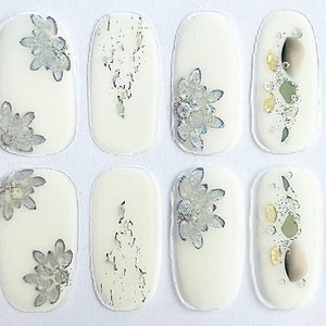 White Silver Flower Glitter Nail Polish Strips / Nail Wraps / Nail Decals #117