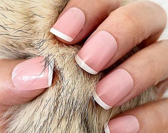 Handmade French Tips Glossy Press On Nails