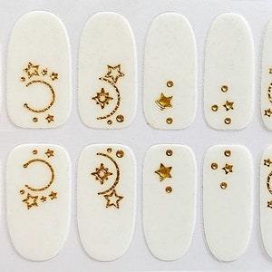 Milky White Gold Stars Nail Polish Strips / Nail Wraps / Nail Decals #202