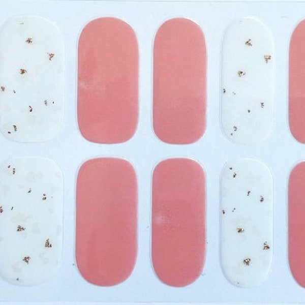 Coral Pink White Glimmer Nail Polish Strips / Nail Wraps / Nail Decals #451