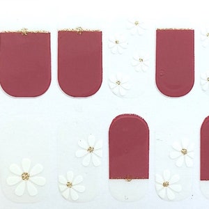 Blush Red White Daisy Flower Nail Polish Strips / Nail Wraps / Nail Decals #078