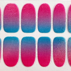 Blue Ombre Pink French Tips Glimmer Nail Polish Strips