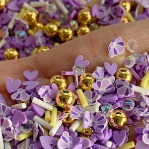 PURPLE RAIN, Rhinestone Mix Clamshell Seashell Polymer Clay Sprinkles, Faux Pearls Sprinkle Mix, Glitter Mix, Slime Fillers C693