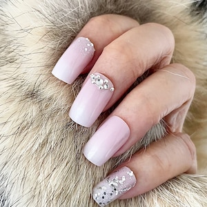 Handmade Press on Nails | Glossy Ombre Nails | Rhinestone Square Nails | Fake Nails | False Nails | Glue On Nails (N-011)