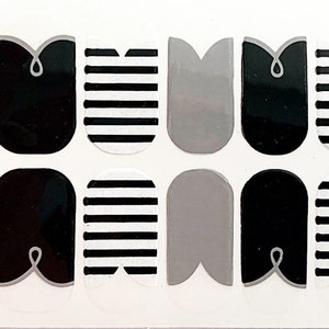 Black Gray Abstract Lines French Tips Nail Polish Strips / Nail Wraps / Nail Decals #084