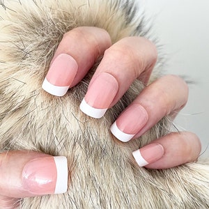 Handmade Press On Nails | Square Press On Nails | Glossy White French Tip Nails | Glue On Nails | Fake Nails | False Nails (N-160)