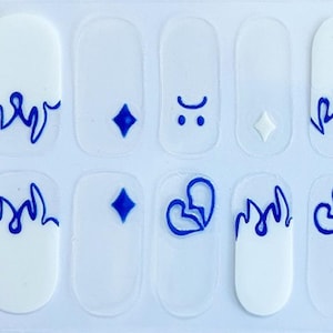 White Blue Flame Nail Polish Strips: Easy Application Nail Wraps