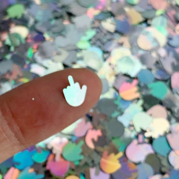 Silver Holographic Middle Finger Sassy Confetti Chunky Poly Glitter, Decoden Glitter, Resin Embellishment, Tumblers, Slime Toppings #C500