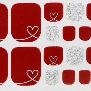 Valentine&#39;s Red Heart Glitter Toe Nail Sticker Self-Adhesive False Nails, Toe Nails Manicure Decals, Nail Polish Strips, Nail Polish #005