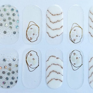 White Gold Wavy Lines Glimmer Nail Polish Strips / Nail Wraps / Nail Decals #560