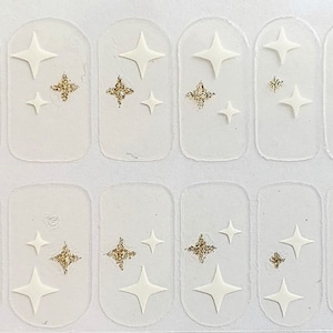 Clear with White Gold Stars Nail Polish Strips / Nail Wraps / Nail Decals #796