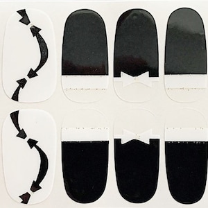 Black White Ribbon Bow French Tips Nail Polish Strips / Nail Wraps / Nail Decals #164