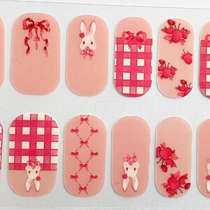 Easter Bunny Rabbit Pink Checker Board Nail Polish Strips / Nail Wraps / Nail Decals #254