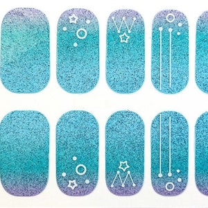 Blue Ombre Star Glimmer Nail Polish Strips / Nail Wraps / Nail Decals #474