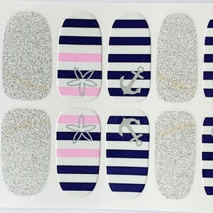 Anchor Nail Polish Strips: Blue, Pink, and Glitter Nail Wraps