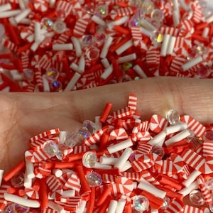 SWEET CHRISTMAS, Rhinestone with Christmas Candy Cane Sprinkle Mix, Holiday Winter Christmas Polymer Clay Fake Sprinkles, Slime Fillers #669