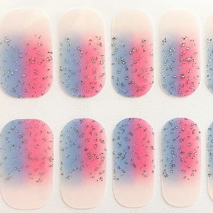 Ombre Glimmer Nail Polish Strips: Pink Blue Gradient Nail Wraps