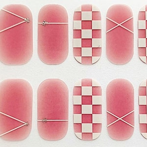 Pink Checker Board Nail Polish Strips / Nail Wraps / Nail Decals #136