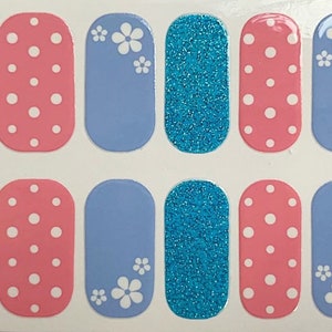 Blue Pink Flower Nail Polish Strips / Nail Wraps