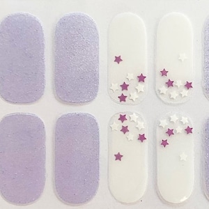 Lavender White Stars Glimmer Nail Polish Strips / Nail Wraps / Nail Decals #542