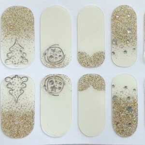 Christmas White Gold Glitter Nail Polish Strips / Nail Wraps / Nail Decals #009
