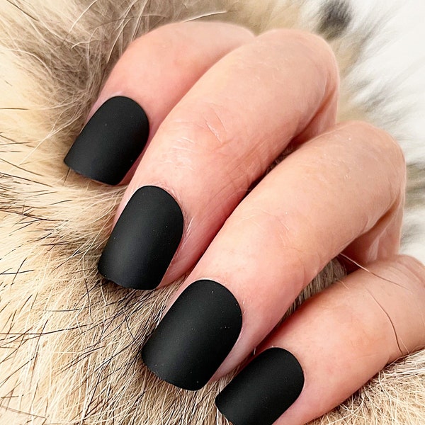 NN033 - Matte Black Short Square Press On Nails | Square Nails | Fake Nails | False Nails | Glue On Nails #001