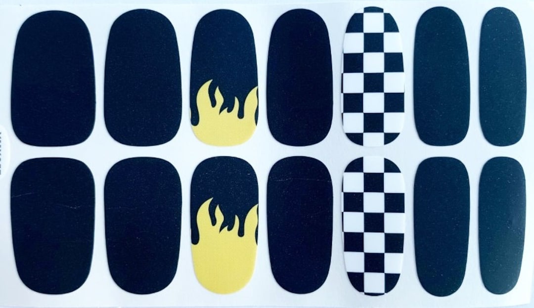 Black Checker Board Flame Nail Polish Strips / Nail Wraps / Nail Decals ...