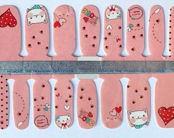 Pink Cat Lovers Cats Nail Polish Strips / Nail Wraps / Nail Decals #1016