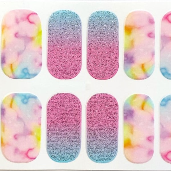 Pink Blue Ombre Marble Glimmer Nail Polish Strips / Nail Wraps / Nail Decals #480
