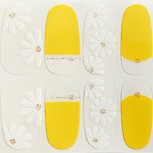Yellow White Daisy Flower Clear Nail Polish Strips / Nail Wraps / Nail Decals #583