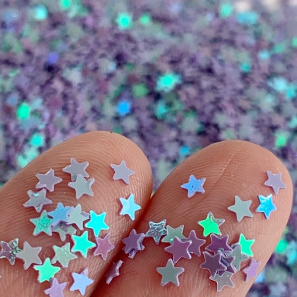 Purple Iridescent Star Stars Fun Party Confetti Chunky Poly Glitter, Decoden Supplies, Tumblers, Resin Embellishment, Slime Toppings (R003)