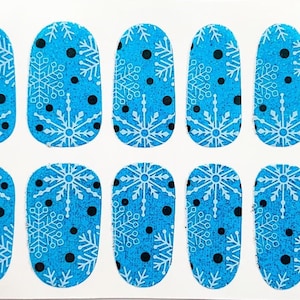 Christmas Blue White Snowflake Glimmer Nail Polish Strips / Nail Wraps / Nail Decals #209