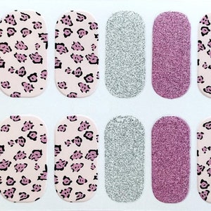 Pink Leopard Print Glimmer Nail Polish Strips / Nail Wraps / Nail Decals #475