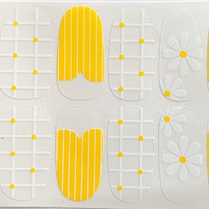 Yellow White Daisy Flower French Tips Nail Polish Strips / Nail Wraps / Nail Decals #141