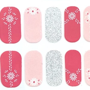 Pink Flower Glimmer Nail Polish Strips / Nail Wraps / Nail Decals #187