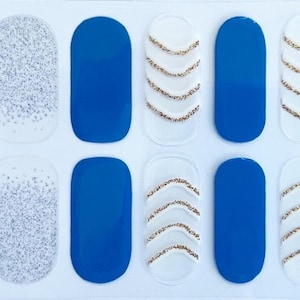 Blue Wavy Lines Glimmer Nail Polish Strips / Nail Wraps