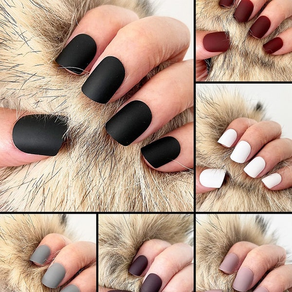 Handmade Press On Nails | Matte Black Red White Short Square  Nails | Square Nails | Fake Nails | False Nails | Glue On Nails #Type J-720