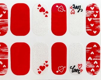 Red Heart Valentine's Day Nail Polish Strips / Nail Wraps