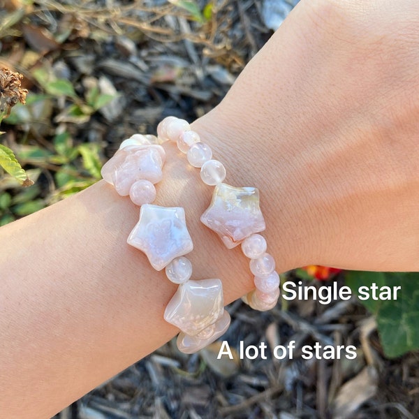 Cherry blossom agate bracelet, star bracelet