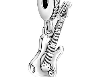 Guitar Musical Instrument Dance Rock Roll Route 66 Music Disco Song Text - 925 Silver Charm Jewelry "compatible with Pandora & with Gnoce, Sabo"