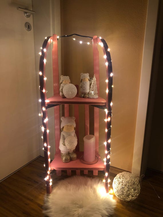 Deko- Holzschlitten pink, Schlittenregal