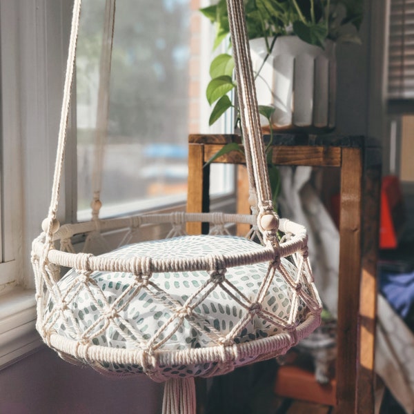 Macrame Cat Hammock - Hanging Cat Bed - Wall Hang Pet Bed - Cat Furniture - Cat Swing - Boho Cat Bed - Cat Bed with Pillow, Macrame Bed