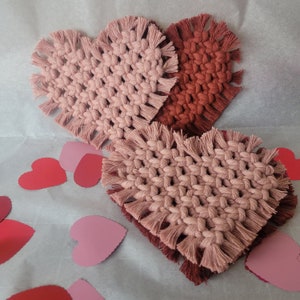 Macrame heart coasters, set of 2, Valentines Day, Valentines gift, coaster set, boho coaster image 6