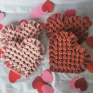 Macrame heart coasters, set of 2, Valentines Day, Valentines gift, coaster set, boho coaster image 3