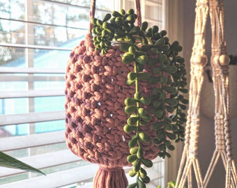 Fioriera Macrame sospesa - Fioriera in barattolo - Decorazione per la casa Boho - Appendiabiti per piante rosa - Appendiabiti per piante Macrame - Supporto per la propagazione