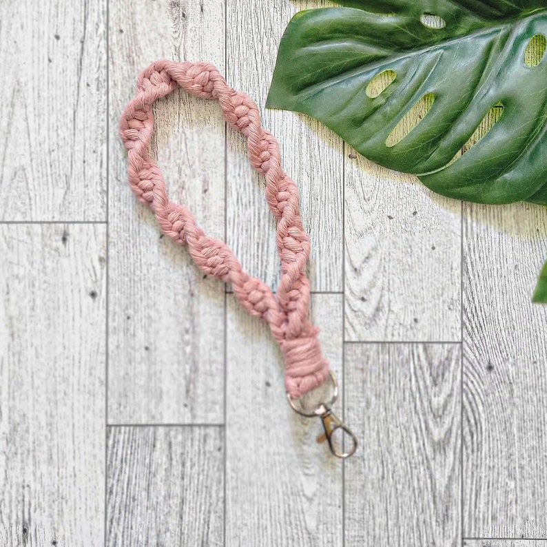 Macrame Keychain Macrame Wristlet Wrist Keychain Handmade Keychain Boho Accessory Gifts for Her Bridal Shower Teacher Gift Ballet Pink