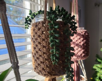 Hanging Macrame Planter - Jar Planter - Boho Home Decor- Tan Plant Hanger - Macrame Plant Hanger - Propagation Holder